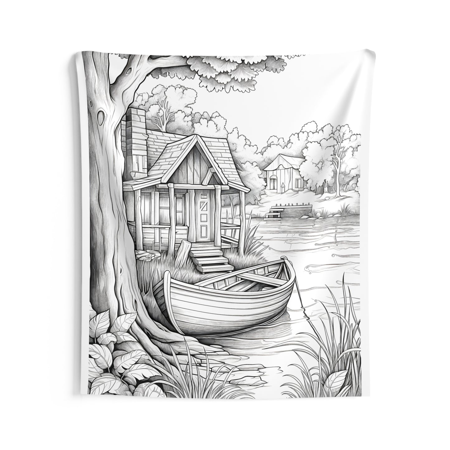 Indoor Wall Tapestries Coloring Kit with 10 Fabric Markers - Lakeside Cabin