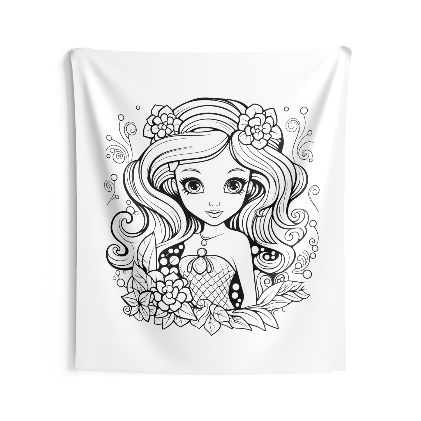 Indoor Wall Tapestries Coloring Kit with 10 Fabric Markers - Flower Adorned Mermaid