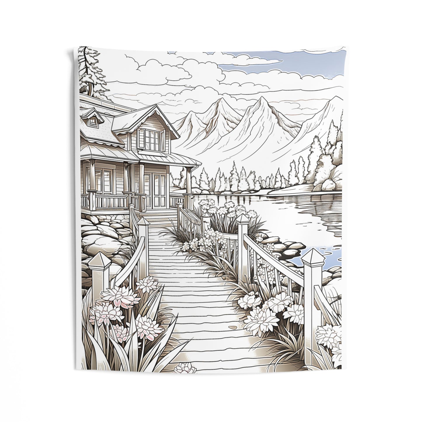 Indoor Wall Tapestries Coloring Kit with 10 Fabric Markers - Mountain Retreat