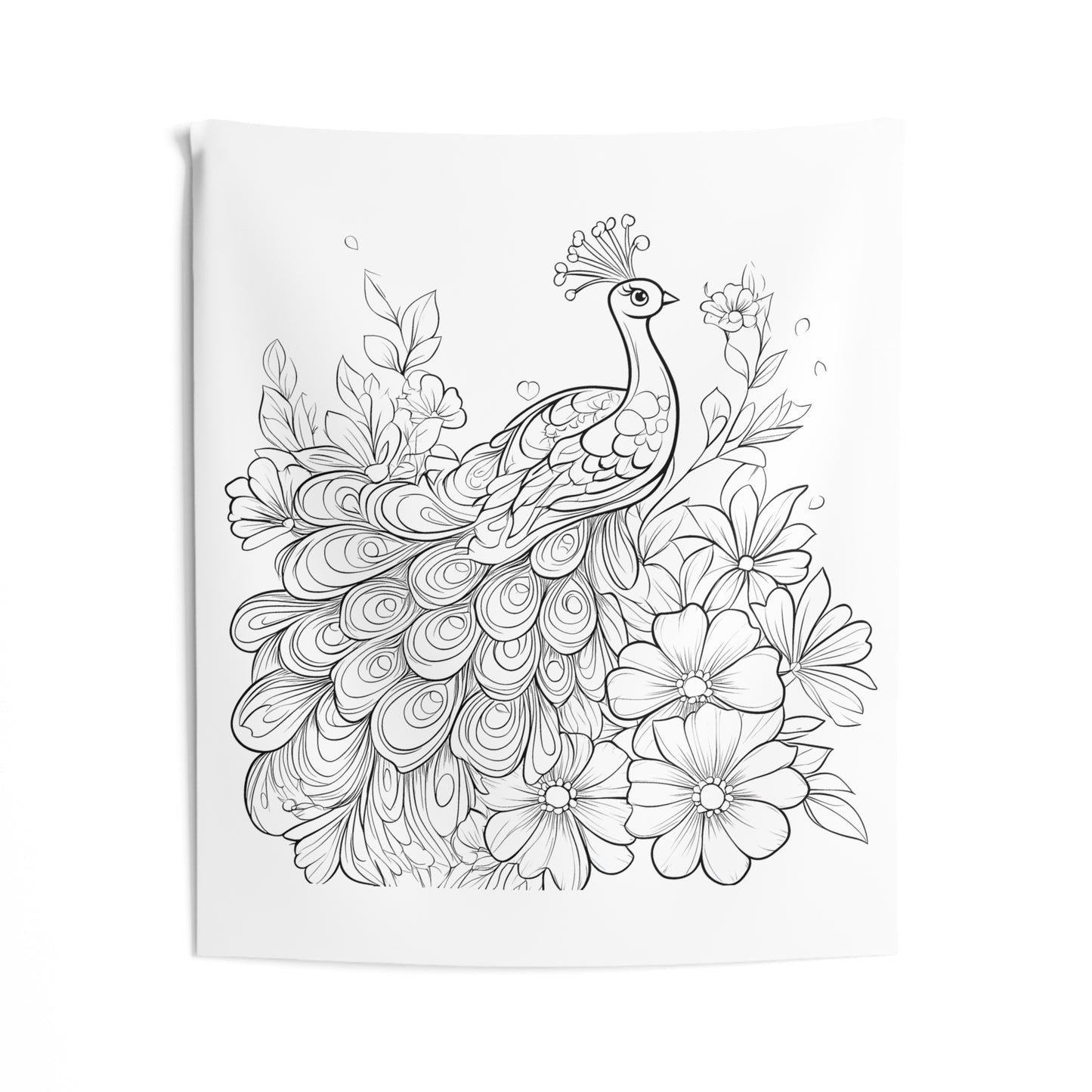 Indoor Wall Tapestries Coloring Kit with 10 Fabric Markers - Peacock with Flowers