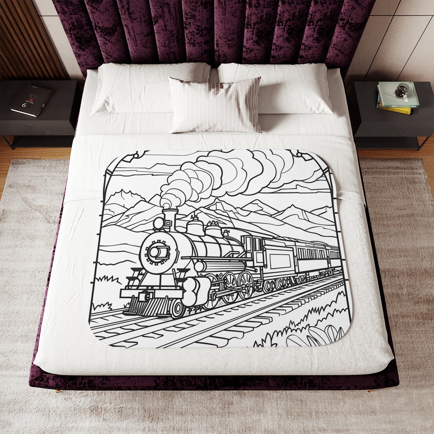 Blanket Coloring Kit with 10 Fabric Markers - Steam Train with Mountains