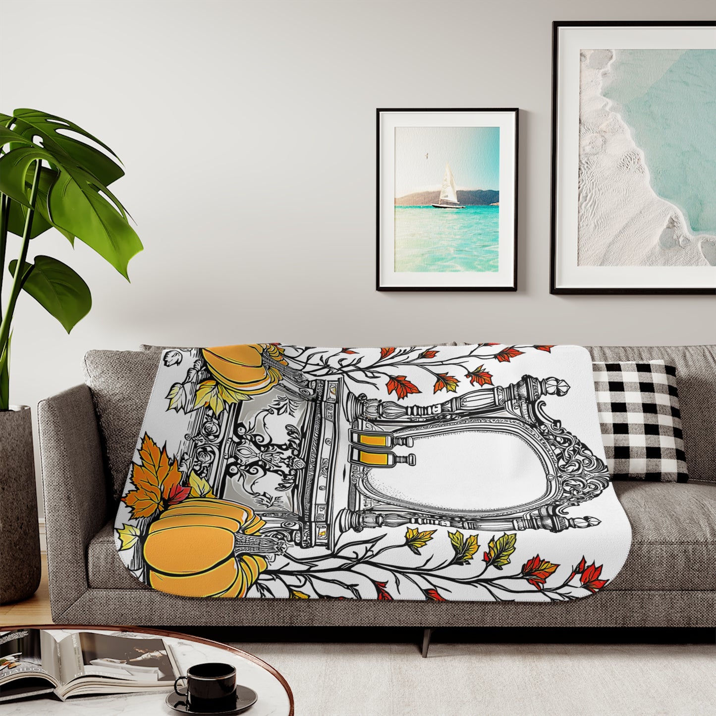 Blanket Colorful Graphic Design - Pumpkins and Leaves