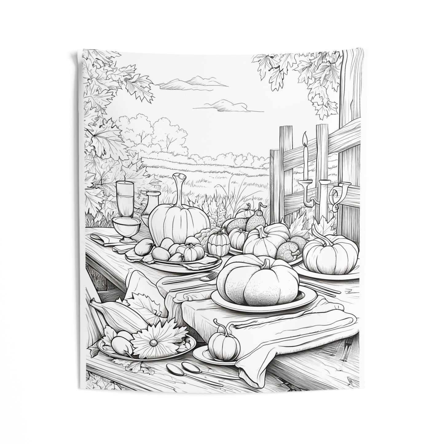 Indoor Wall Tapestries Coloring Kit with 10 Fabric Markers - Thanksgiving Table