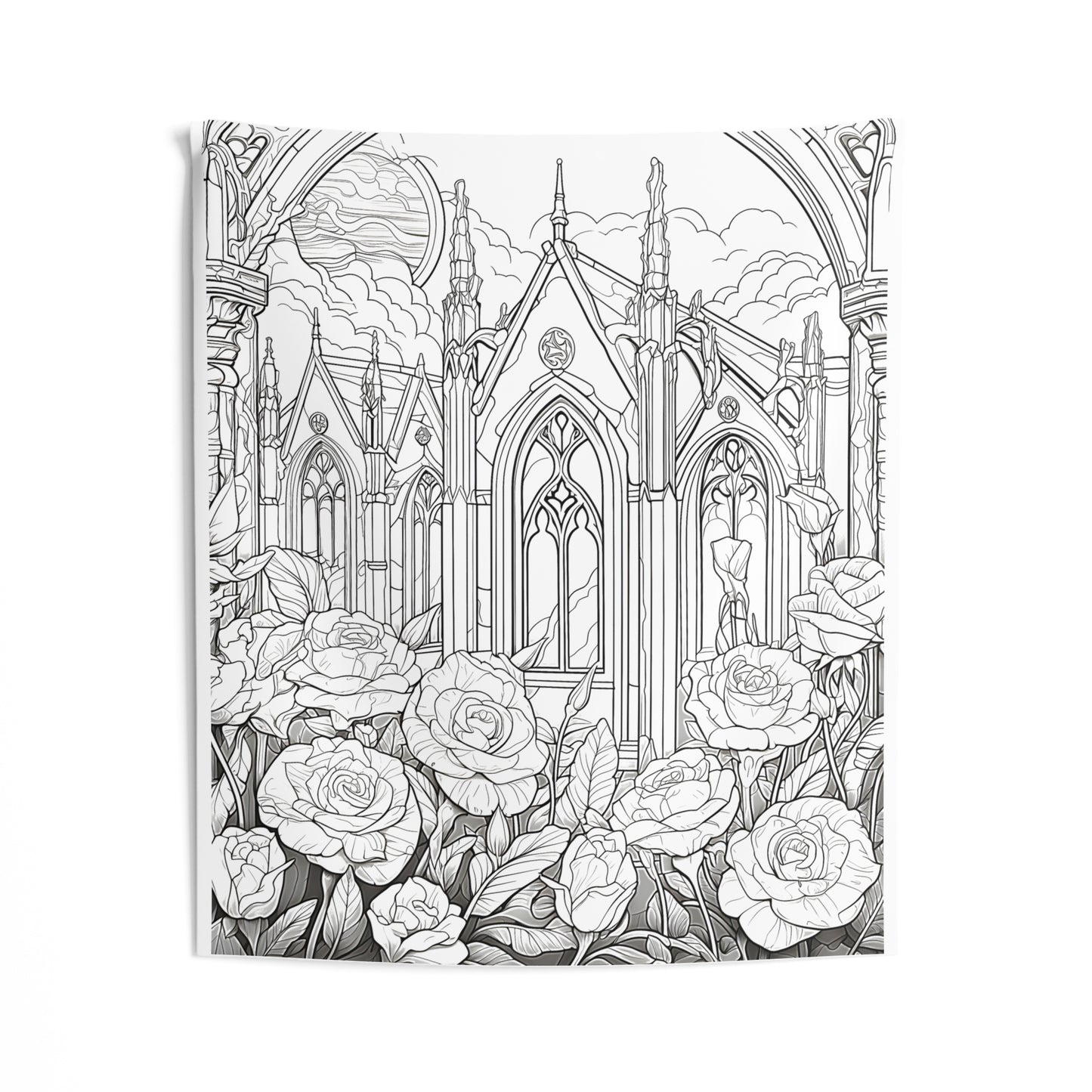 Indoor Wall Tapestries Coloring Kit with 10 Fabric Markers - Cathedral and Roses