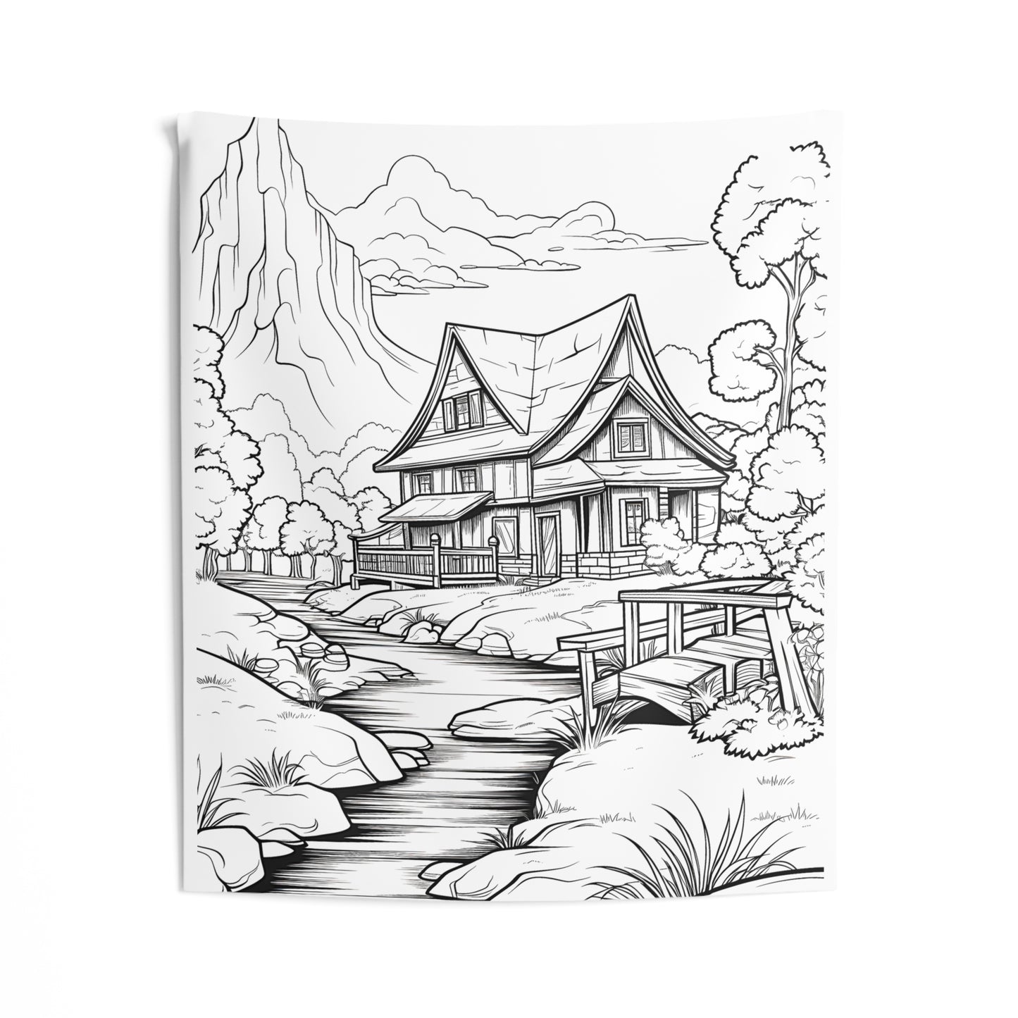 Indoor Wall Tapestries Coloring Kit with 10 Fabric Markers - Countryside House