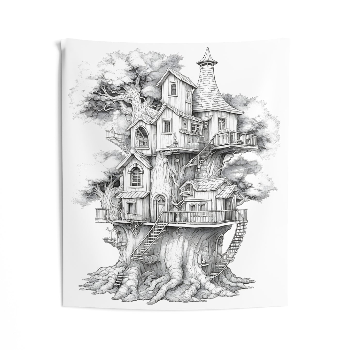 Indoor Wall Tapestries Coloring Kit with 10 Fabric Markers - Fantasy Treehouse