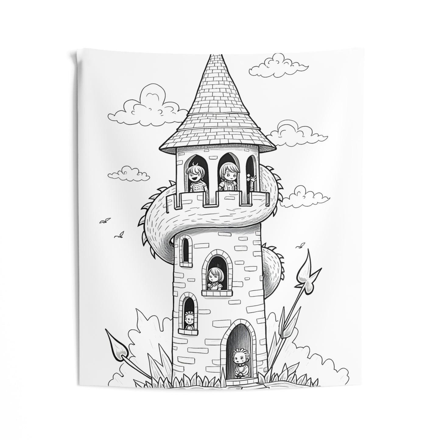 Indoor Wall Tapestries Coloring Kit with 10 Fabric Markers - Tower with Children