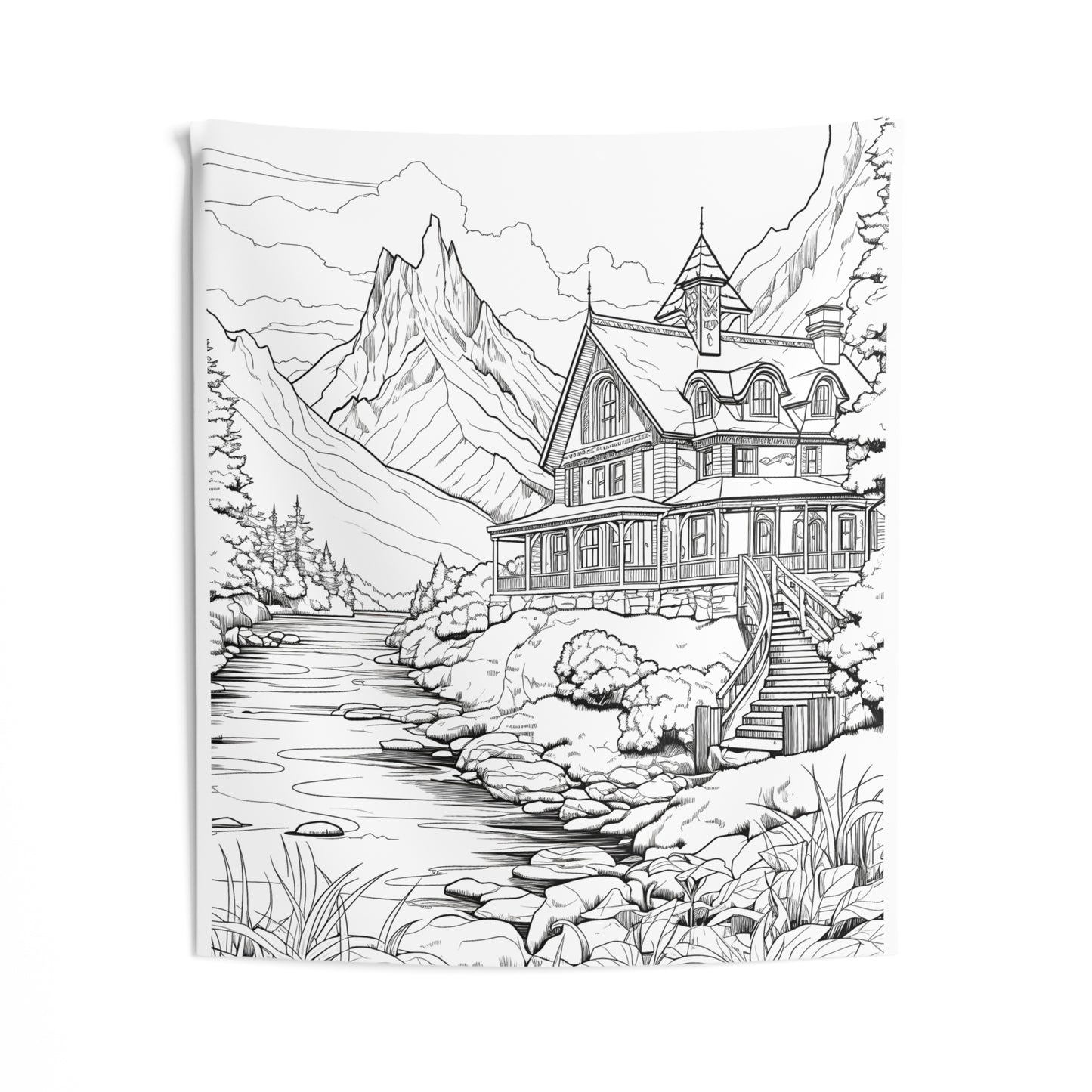 Indoor Wall Tapestries Coloring Kit with 10 Fabric Markers - Mountain Cabin