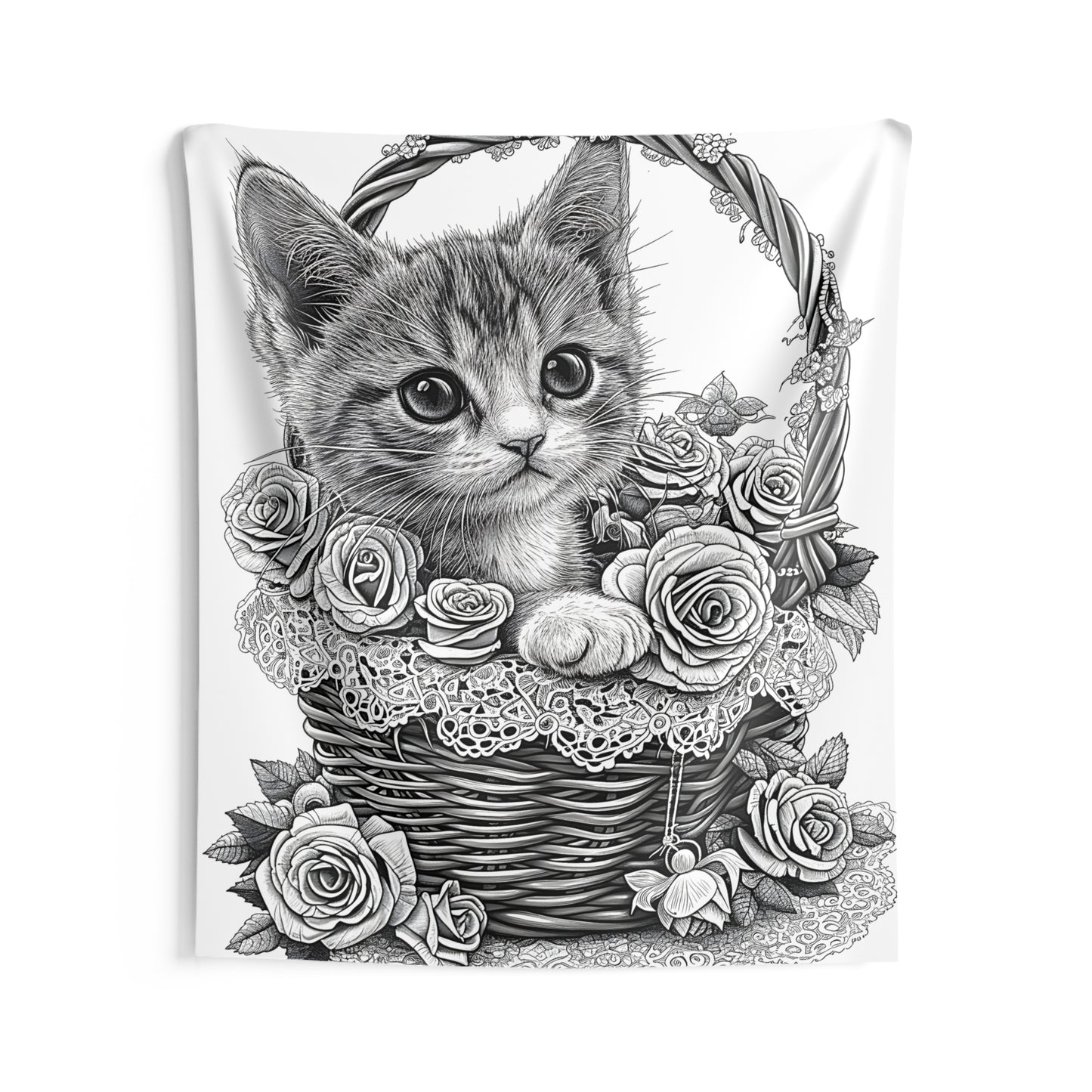 Indoor Wall Tapestries Coloring Kit with 10 Fabric Markers - Kitten in Basket