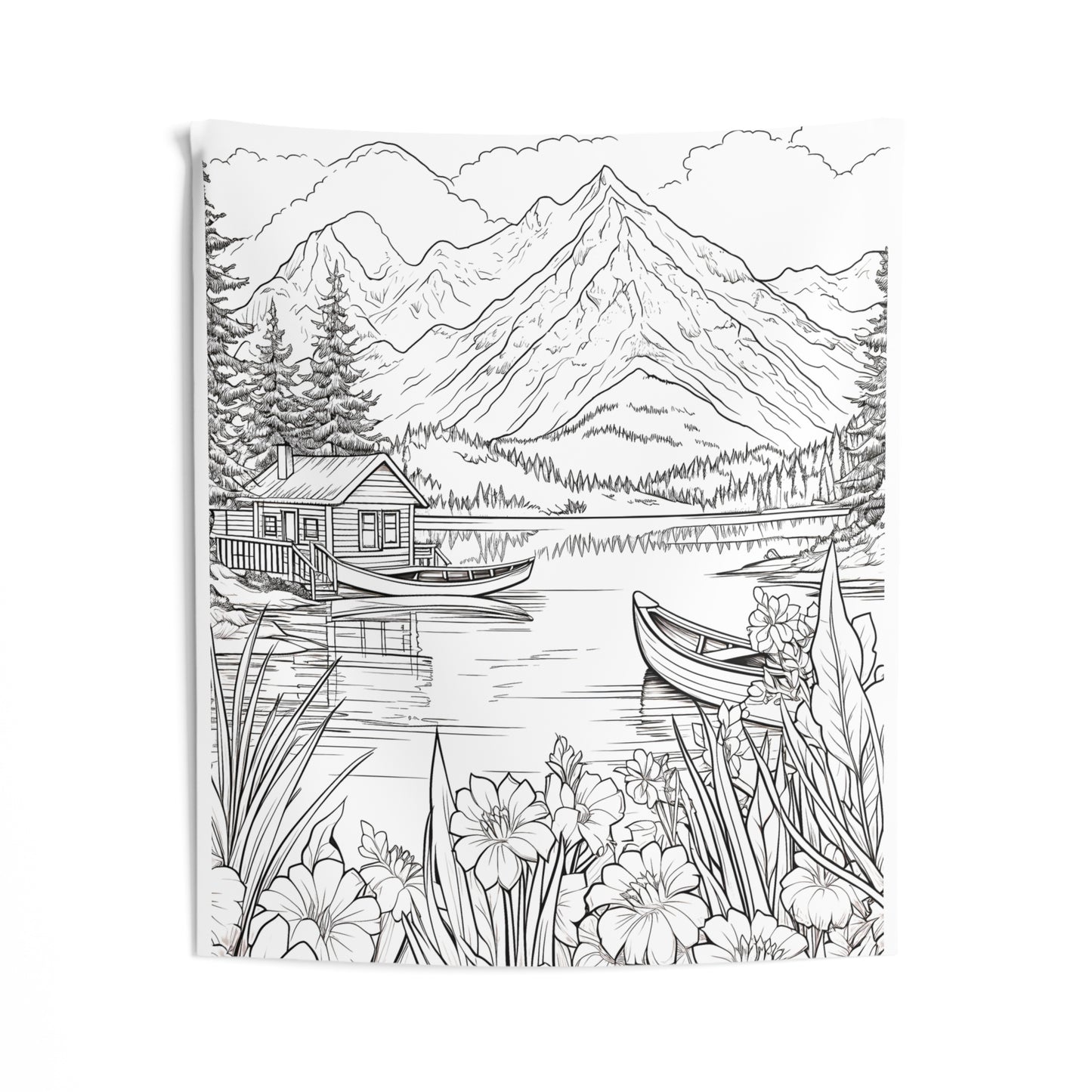 Indoor Wall Tapestries Coloring Kit with 10 Fabric Markers - Mountain Lake
