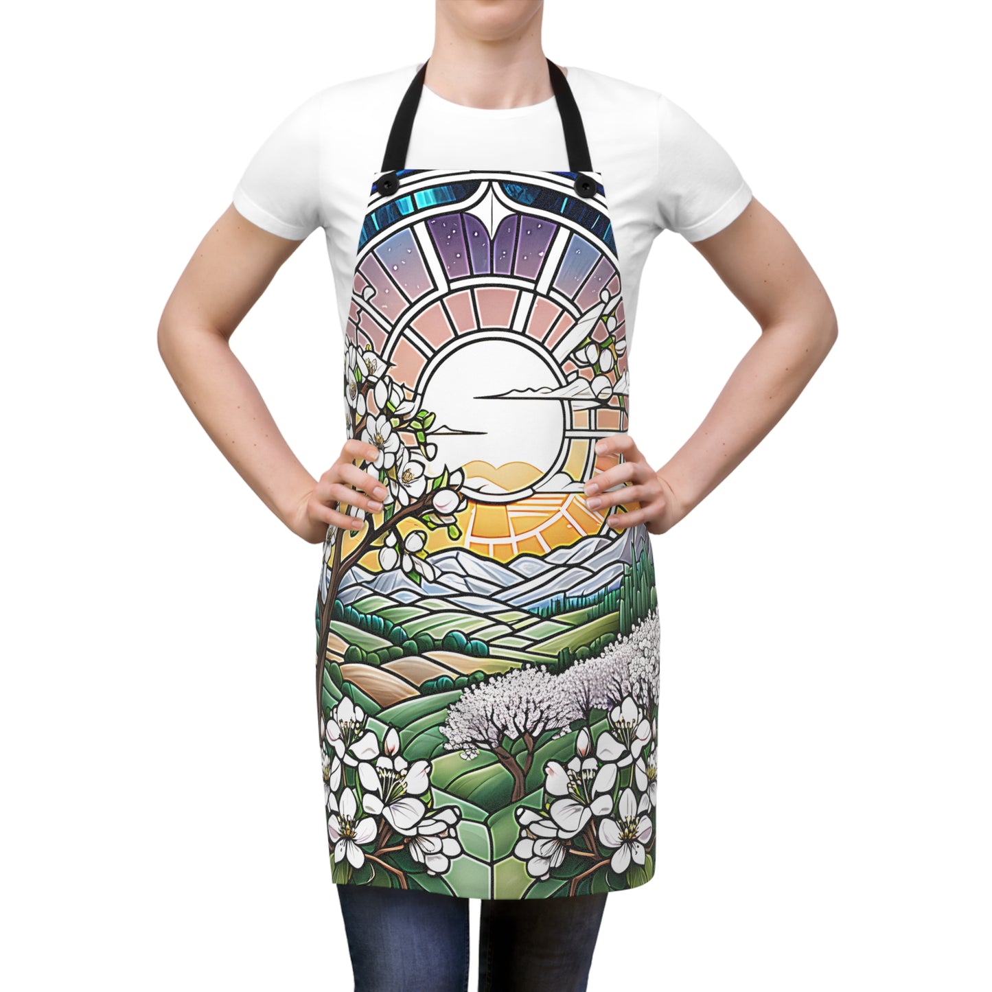 Apron Colorful Graphic Design - Flowering Trees at Sunset