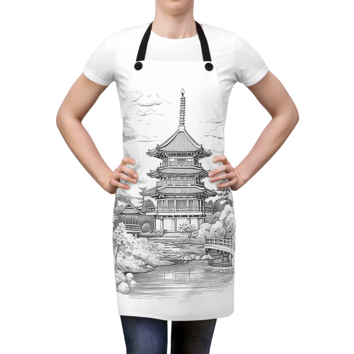 Apron Coloring Kit with 10 Fabric Markers - Japanese Pagoda