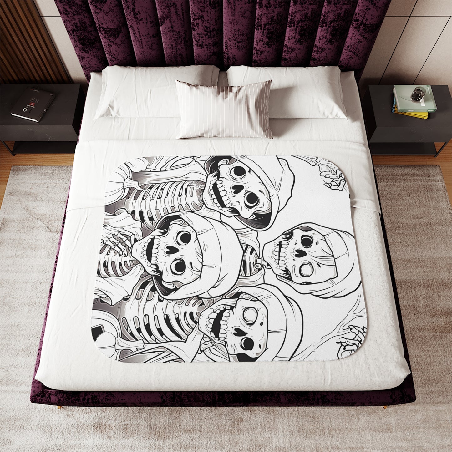 Blanket Coloring Kit with 10 Fabric Markers - Hooded Skeletons with Jack-o'-lanterns