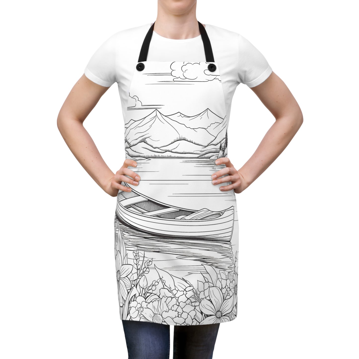 Apron Coloring Kit with 10 Fabric Markers - Mountain Lake with Canoe