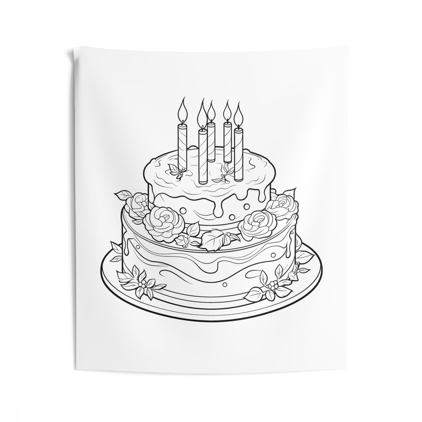 Indoor Wall Tapestries Coloring Kit with 10 Fabric Markers - Birthday Cake with Candles and Roses