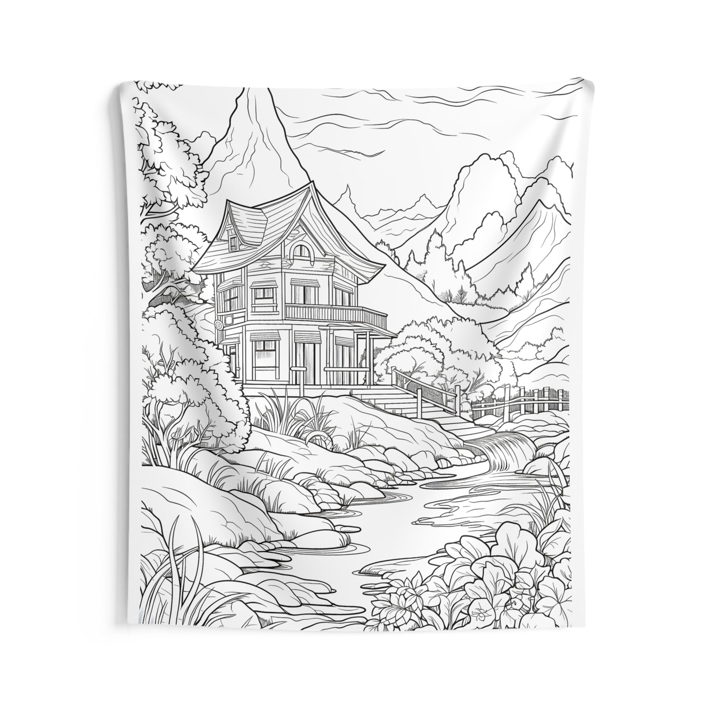 Indoor Wall Tapestries Coloring Kit with 10 Fabric Markers - Mountain House