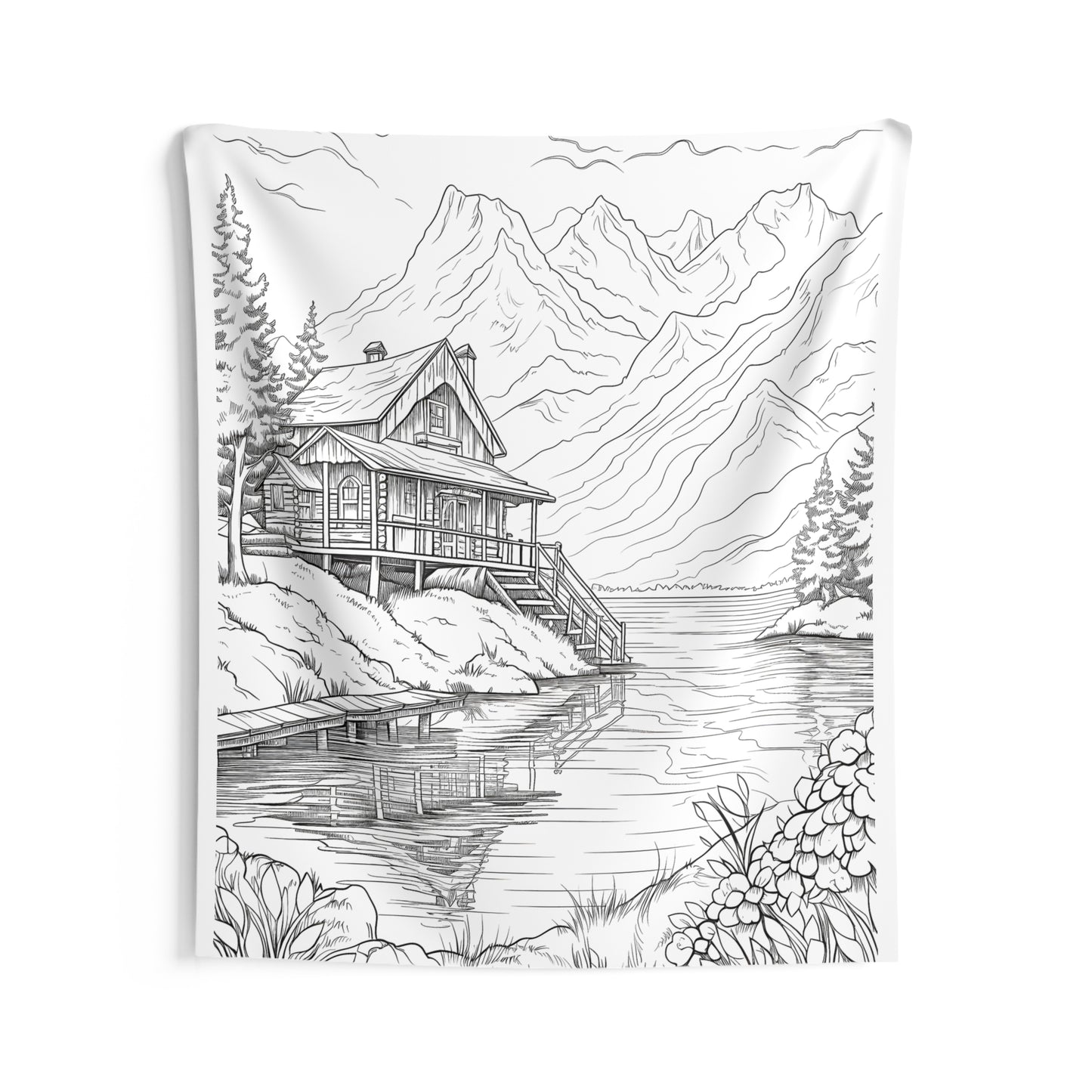 Indoor Wall Tapestries Coloring Kit with 10 Fabric Markers - Mountain Cabin