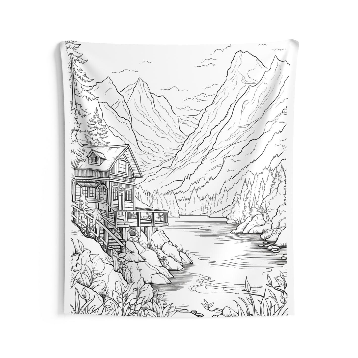 Indoor Wall Tapestries Coloring Kit with 10 Fabric Markers - Mountain Cabin