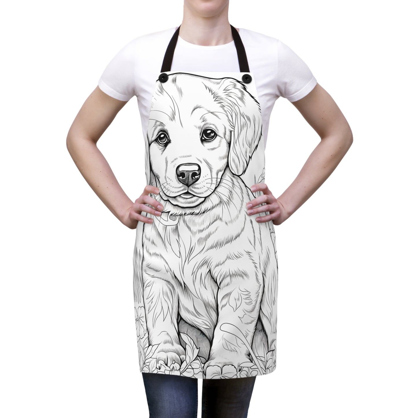 Apron Coloring Kit with 10 Fabric Markers - Puppy in Garden