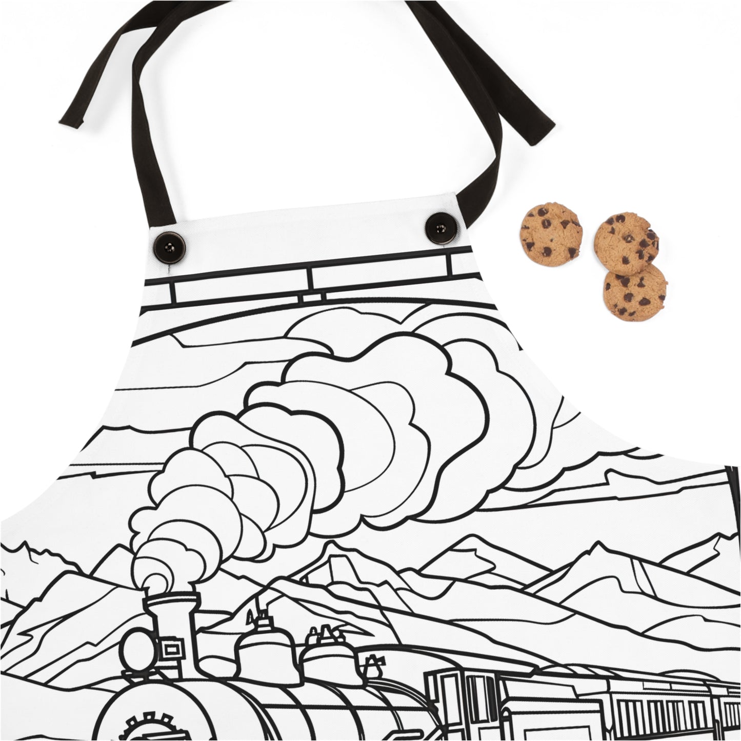 Apron Coloring Kit with 10 Fabric Markers - Steam Train with Mountains