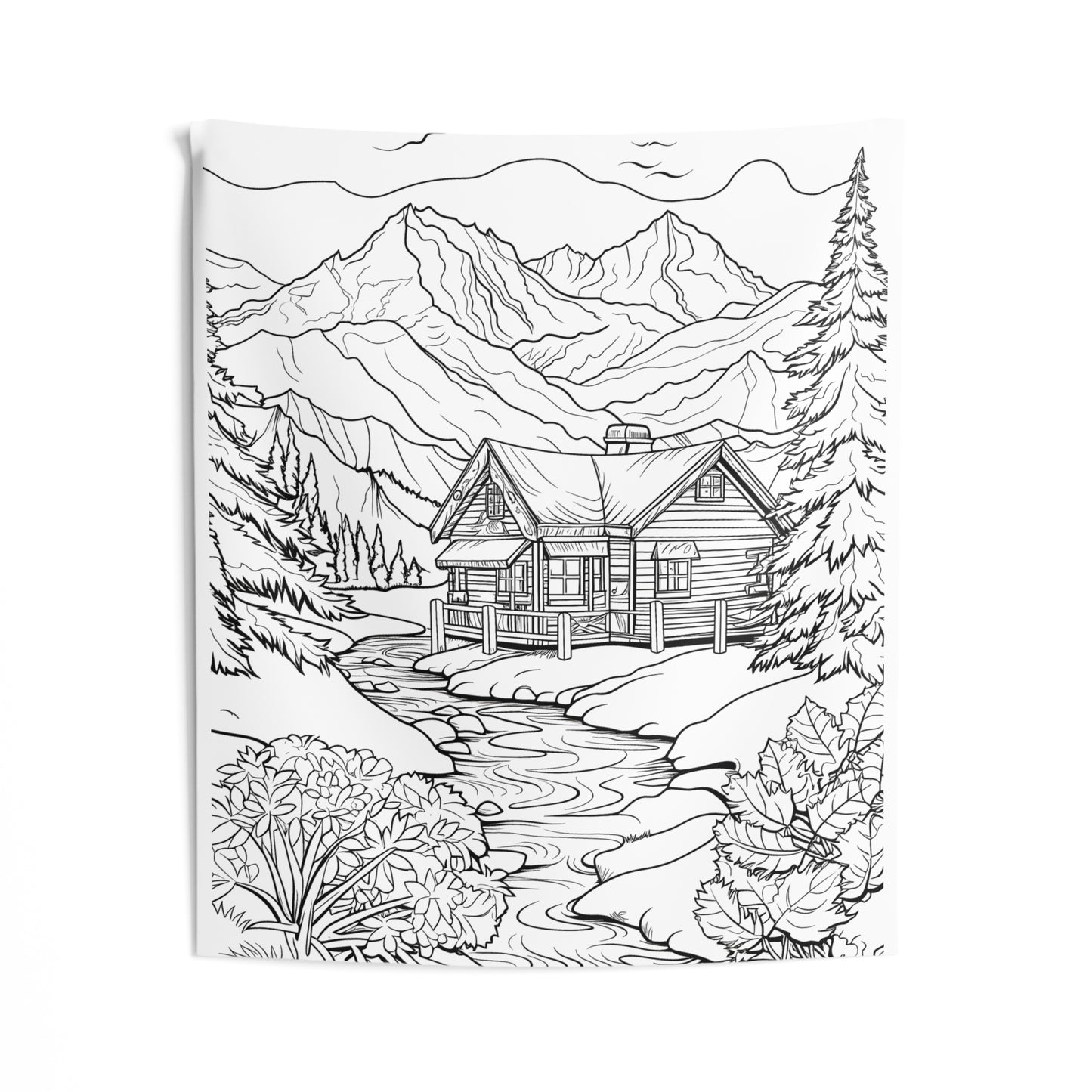 Indoor Wall Tapestries Coloring Kit with 10 Fabric Markers - Mountain Cabin