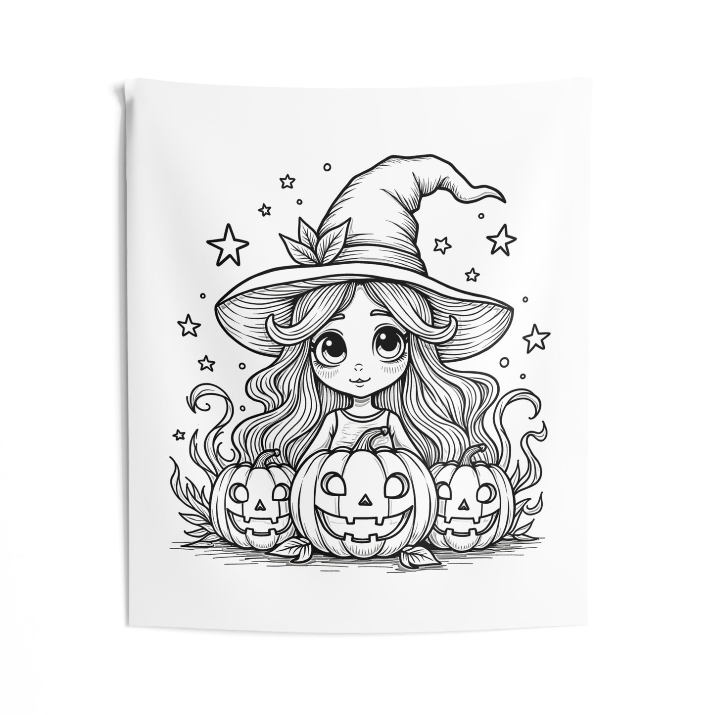 Indoor Wall Tapestries Coloring Kit with 10 Fabric Markers - Witch with Pumpkins