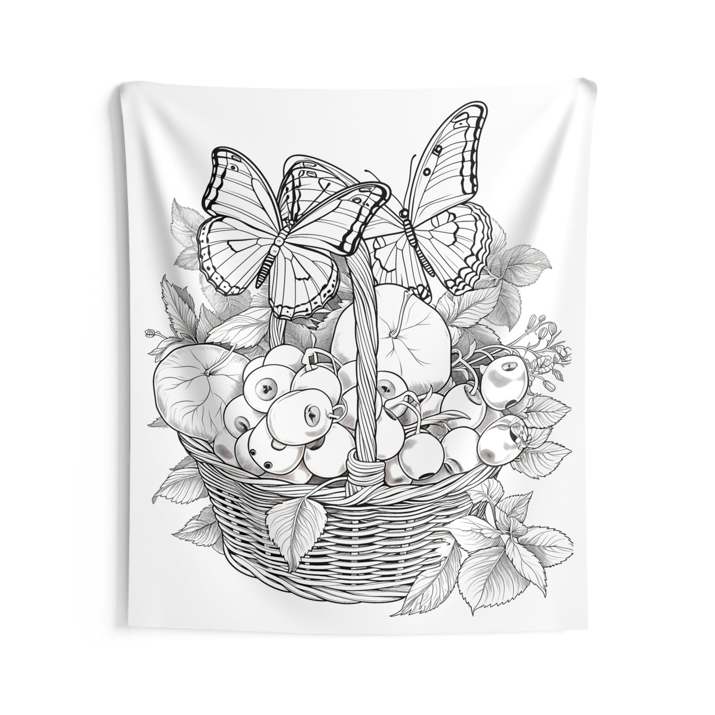 Indoor Wall Tapestries Coloring Kit with 10 Fabric Markers - Butterflies on Fruit Basket