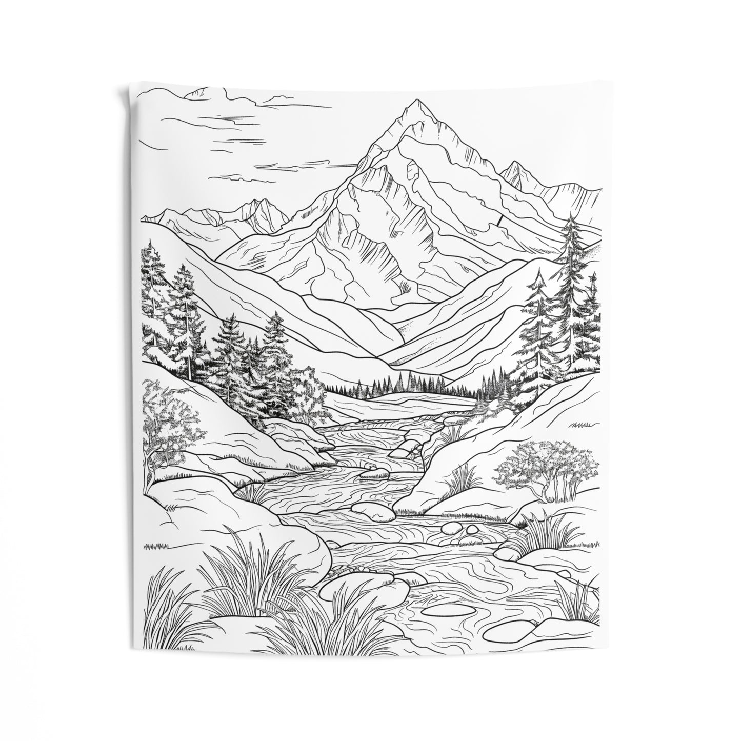 Indoor Wall Tapestries Coloring Kit with 10 Fabric Markers - Mountain Stream