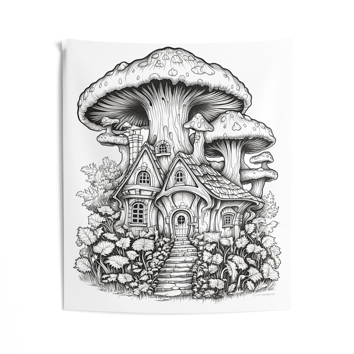 Indoor Wall Tapestries Coloring Kit with 10 Fabric Markers - Mushroom House