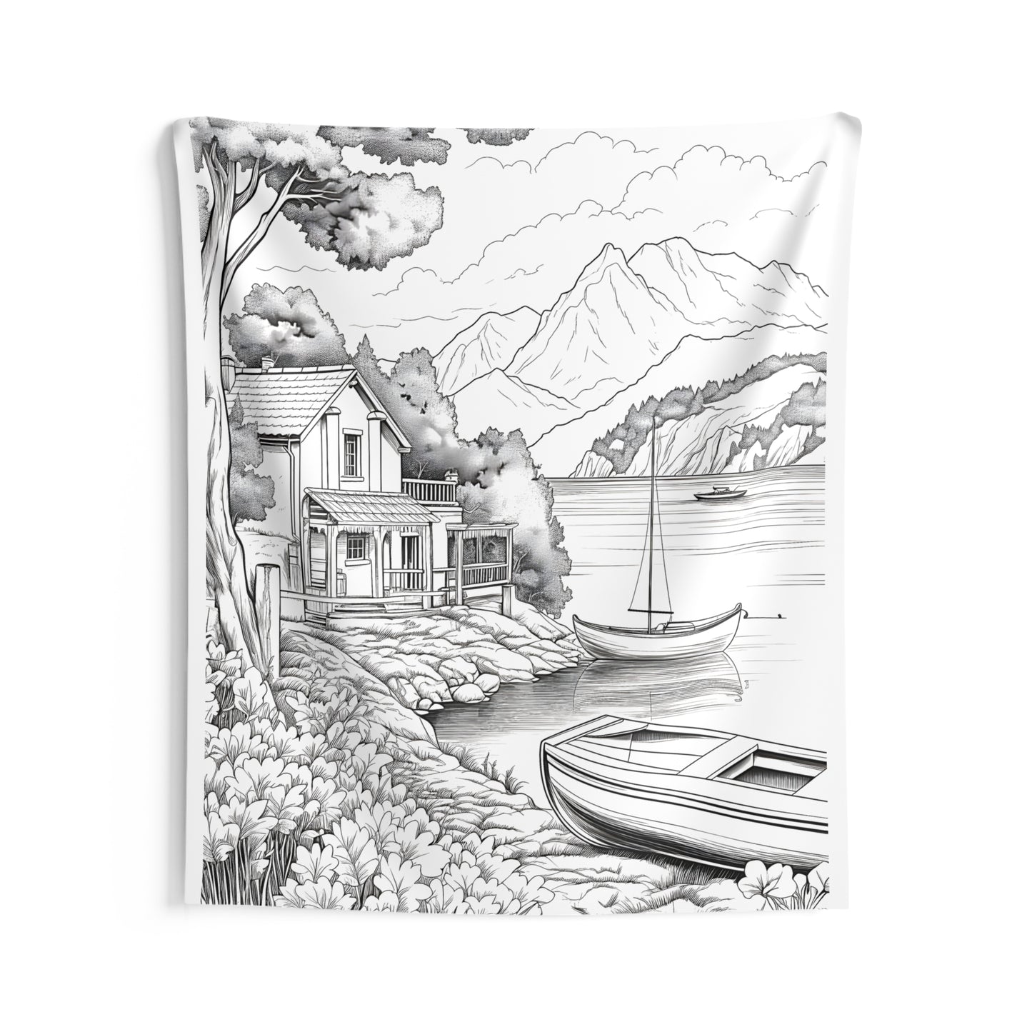 Indoor Wall Tapestries Coloring Kit with 10 Fabric Markers - Lakeside Scenery