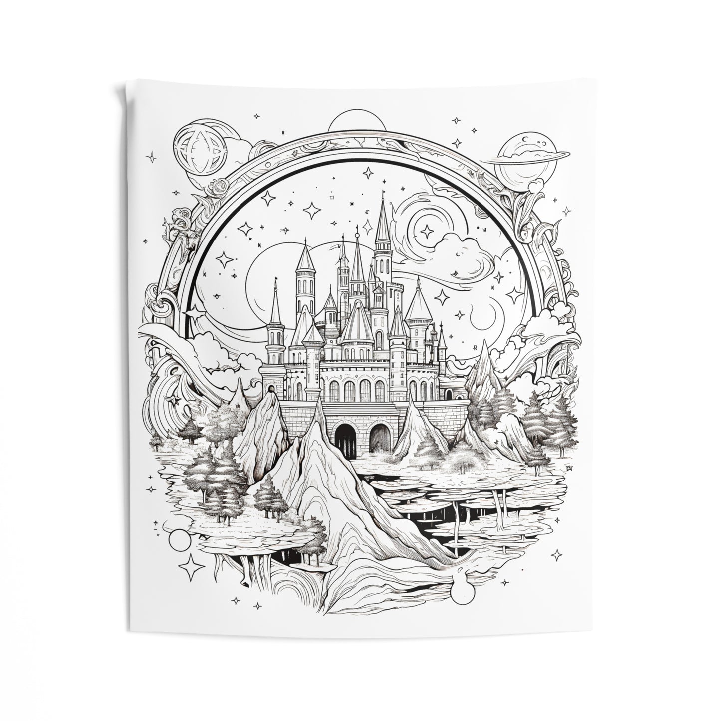 Indoor Wall Tapestries Coloring Kit with 10 Fabric Markers - Fantasy Castle