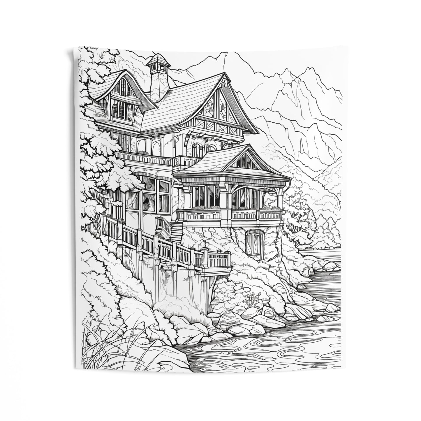 Indoor Wall Tapestries Coloring Kit with 10 Fabric Markers - Mountain House