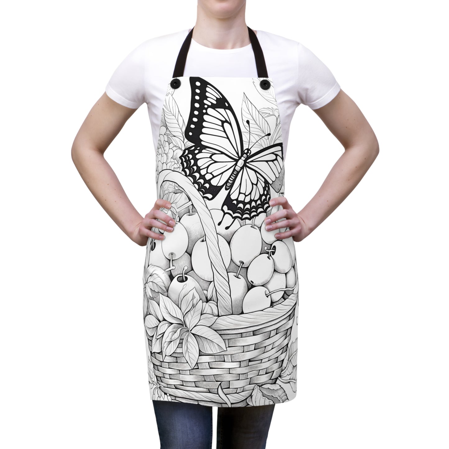 Apron Coloring Kit with 10 Fabric Markers - Butterfly on Fruit Basket