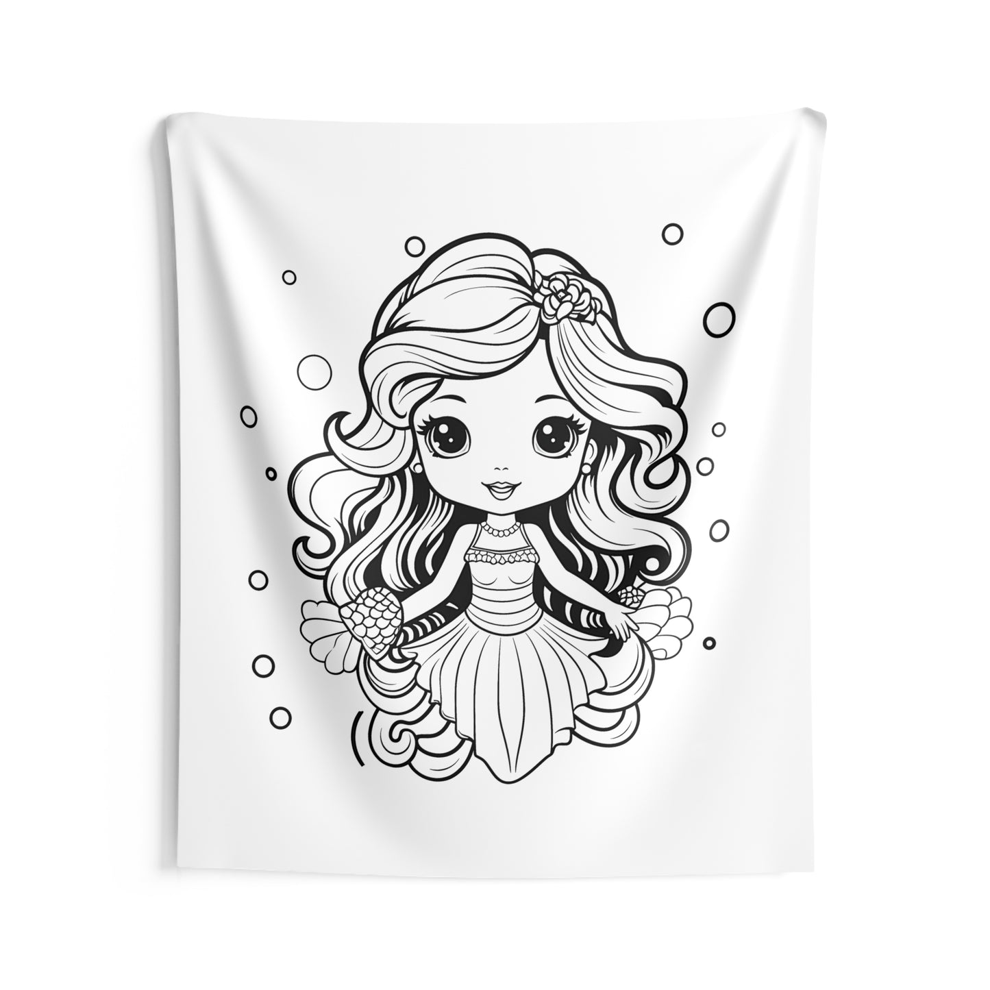 Indoor Wall Tapestries Coloring Kit with 10 Fabric Markers - Cute Mermaid