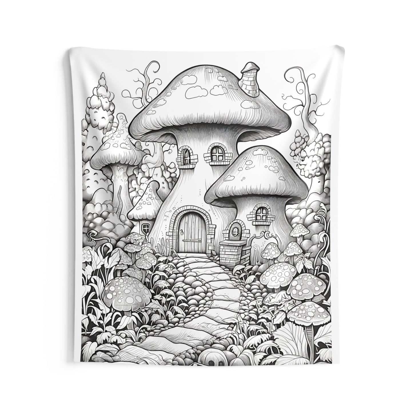 Indoor Wall Tapestries Coloring Kit with 10 Fabric Markers - Mushroom House