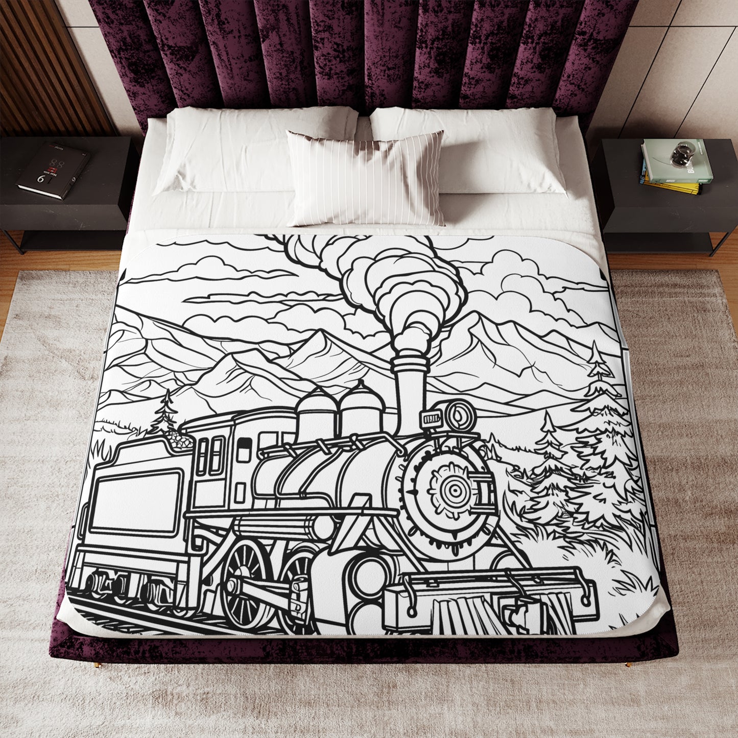 Blanket Coloring Kit with 10 Fabric Markers - Steam Train