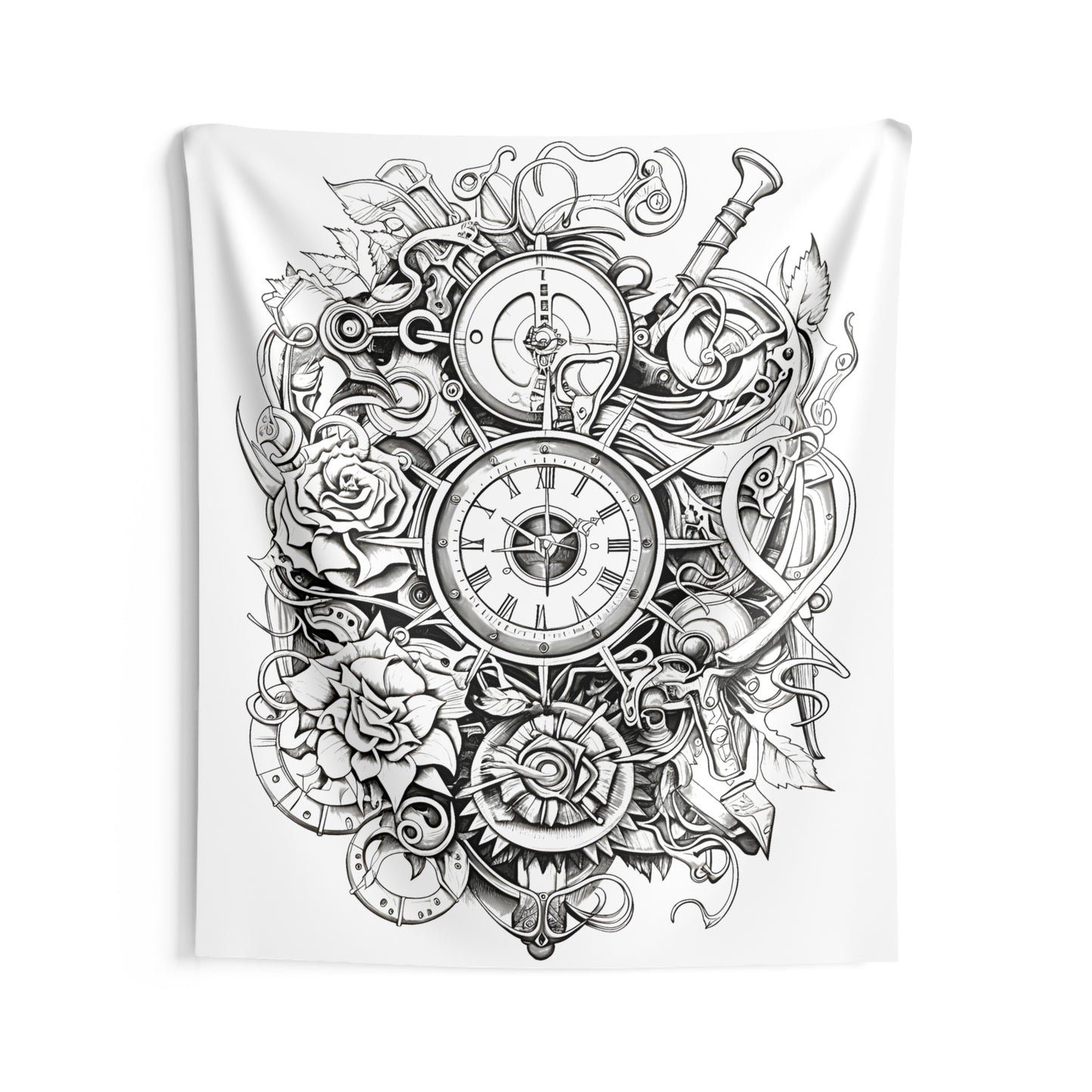Indoor Wall Tapestries Coloring Kit with 10 Fabric Markers - Steampunk Clock