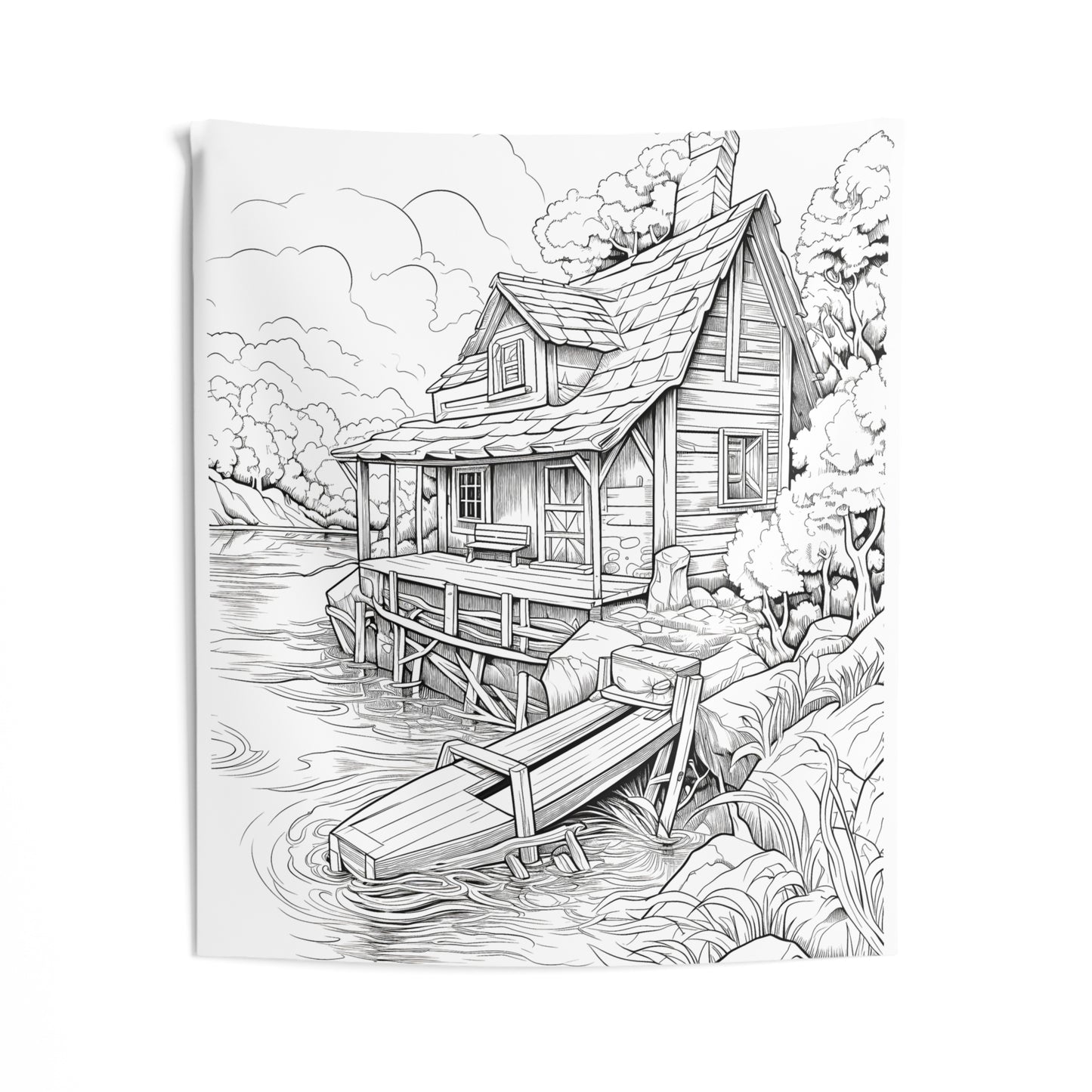 Indoor Wall Tapestries Coloring Kit with 10 Fabric Markers - Cabin by the Lake