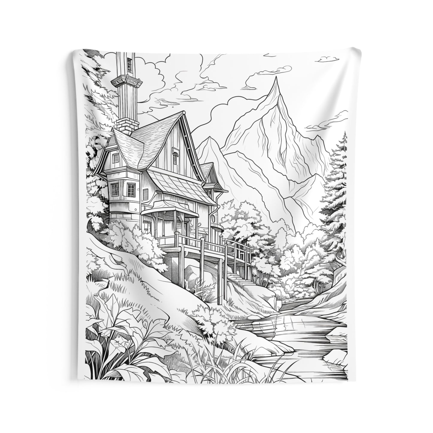 Indoor Wall Tapestries Coloring Kit with 10 Fabric Markers - Mountain Cabin