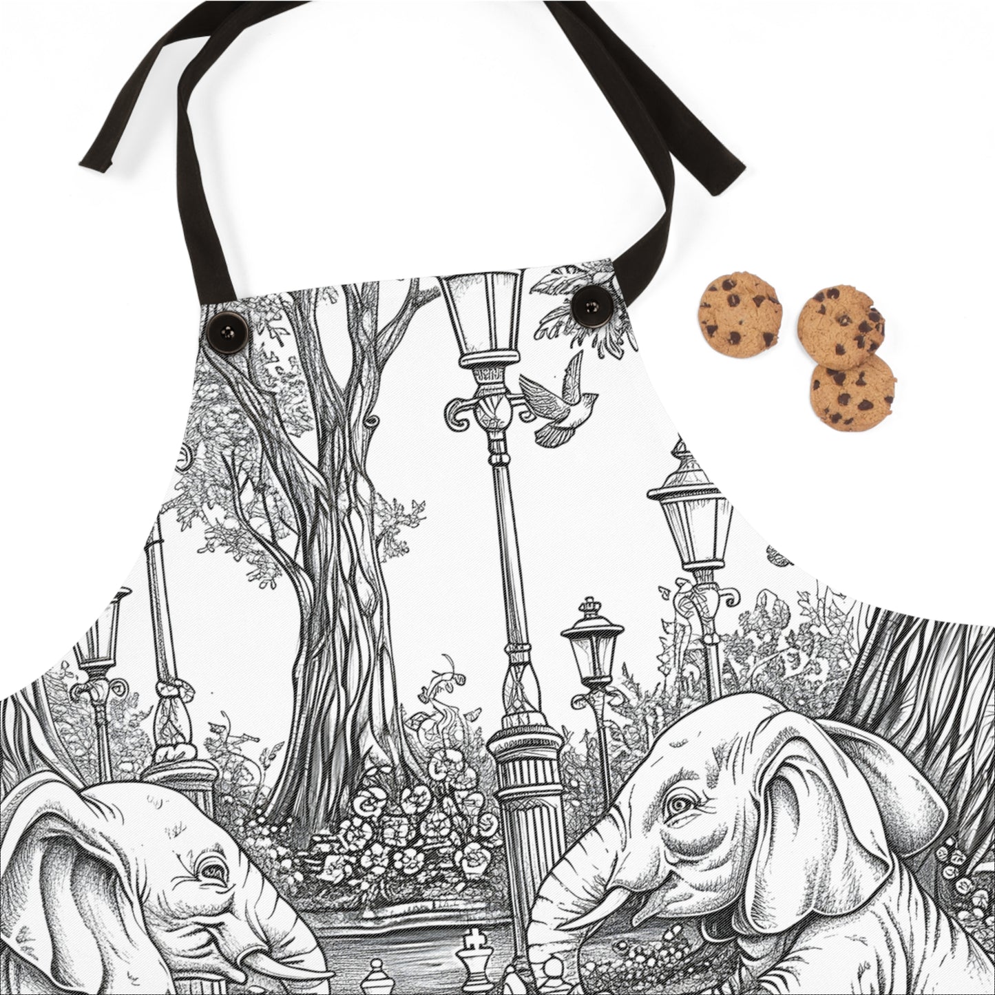 Apron Coloring Kit with 10 Fabric Markers - Elephants Playing Chess