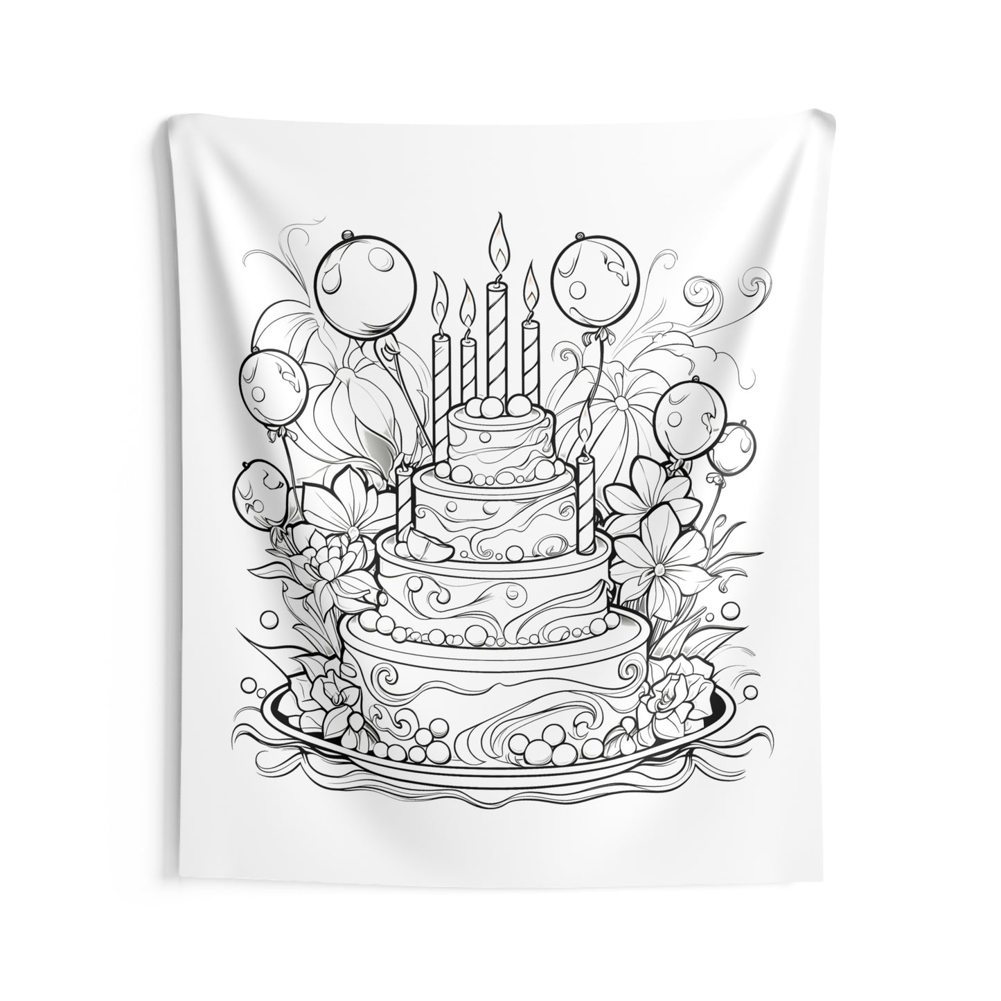 Indoor Wall Tapestries Coloring Kit with 10 Fabric Markers - Birthday Cake