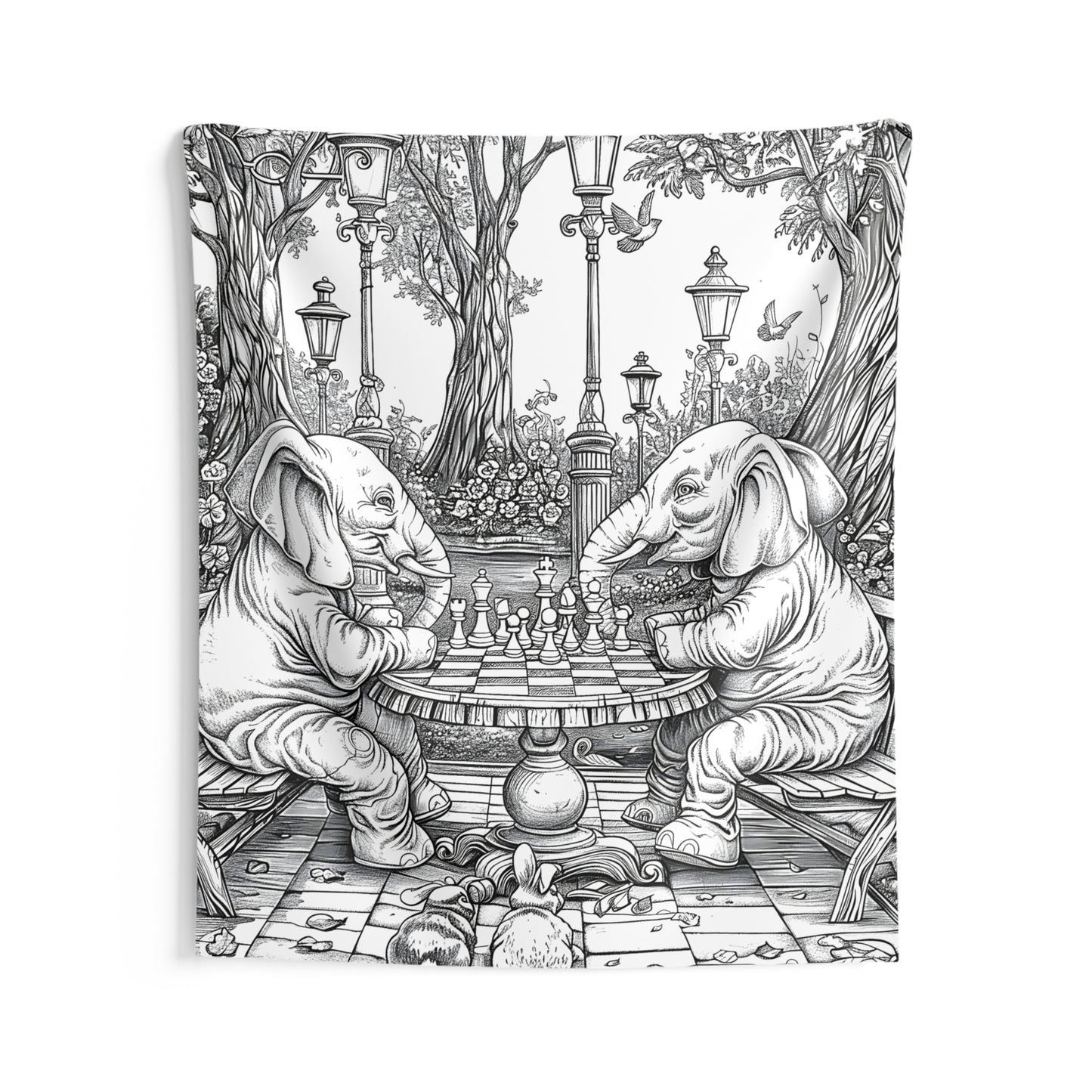 Indoor Wall Tapestries Coloring Kit with 10 Fabric Markers - Elephants Playing Chess