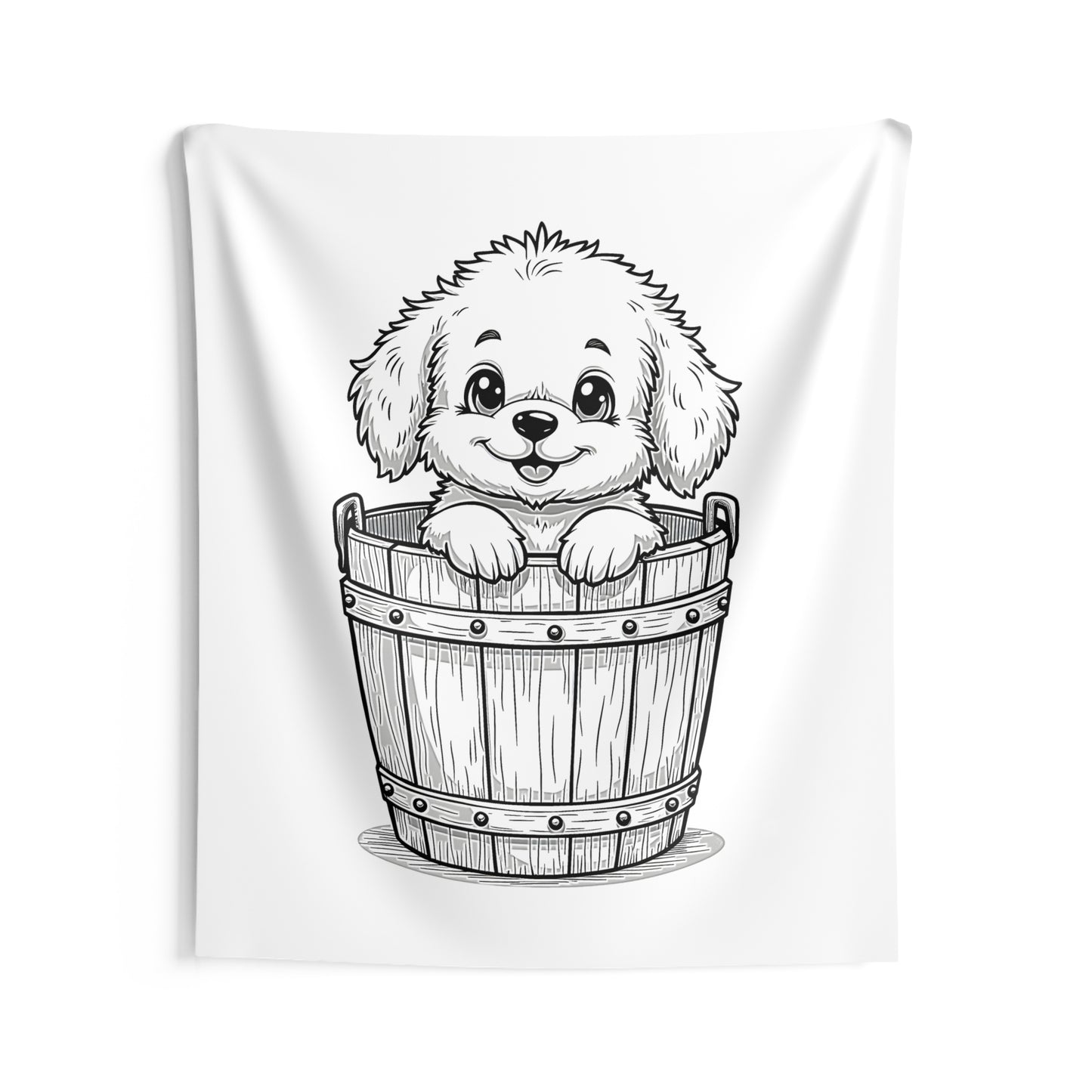 Indoor Wall Tapestries Coloring Kit with 10 Fabric Markers - Puppy in a Bucket