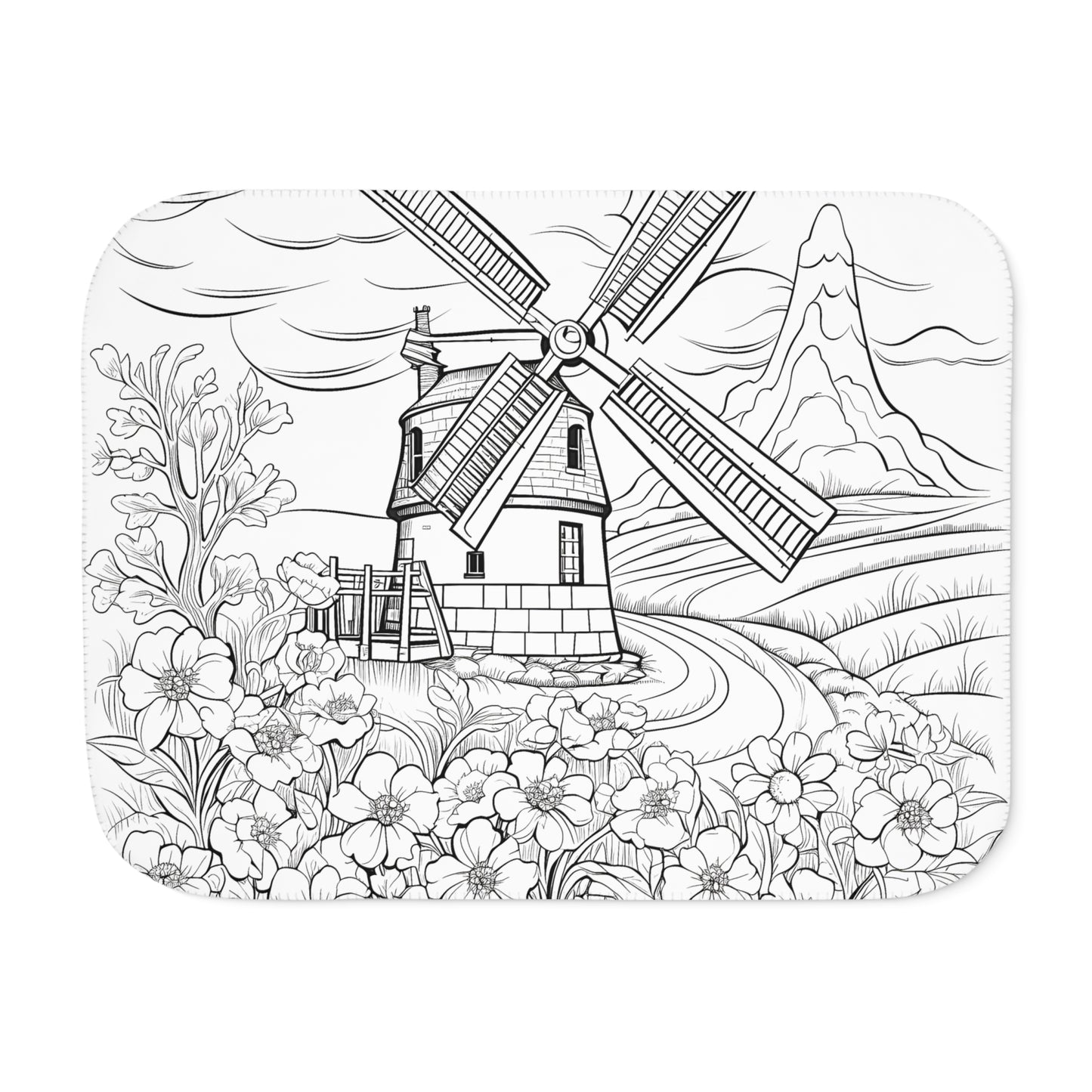 Blanket Coloring Kit with 10 Fabric Markers - Windmill Landscape