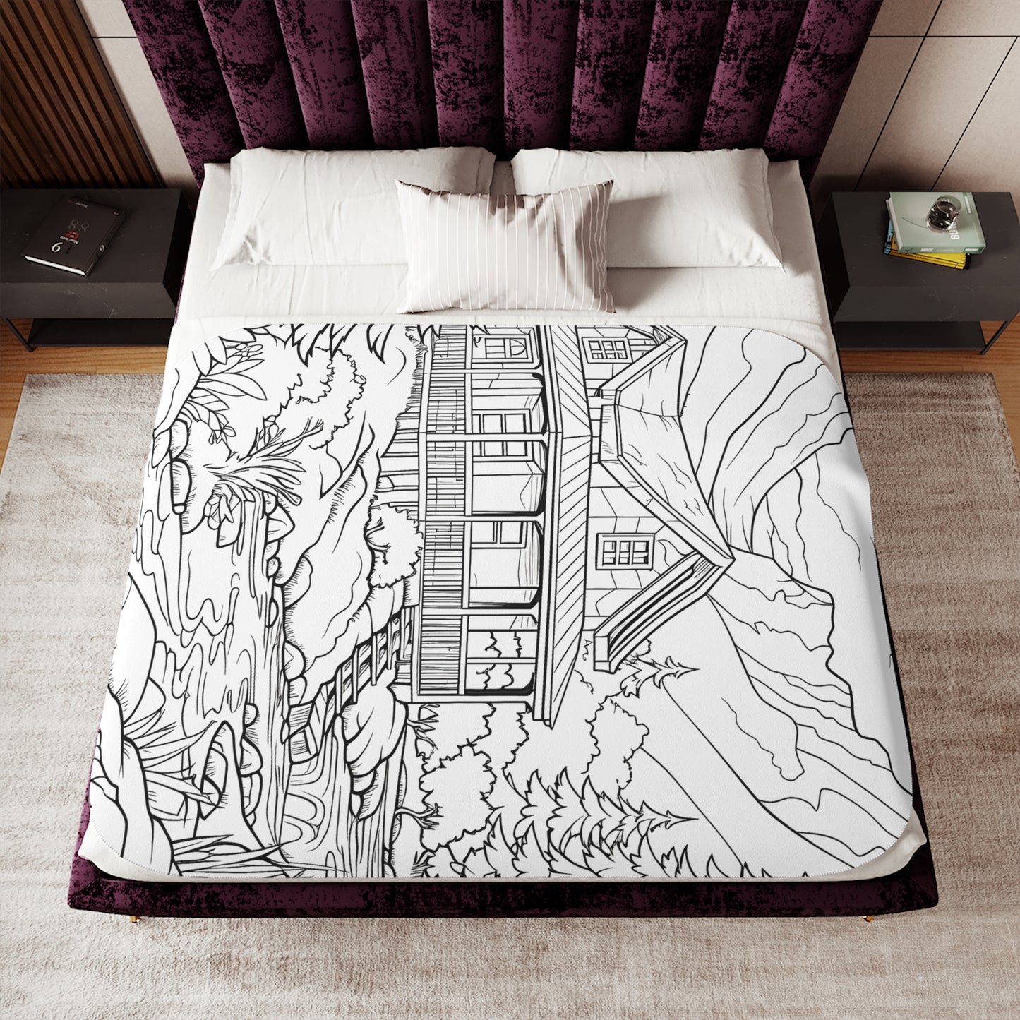 Blanket Coloring Kit with 10 Fabric Markers - Mountain Cabin