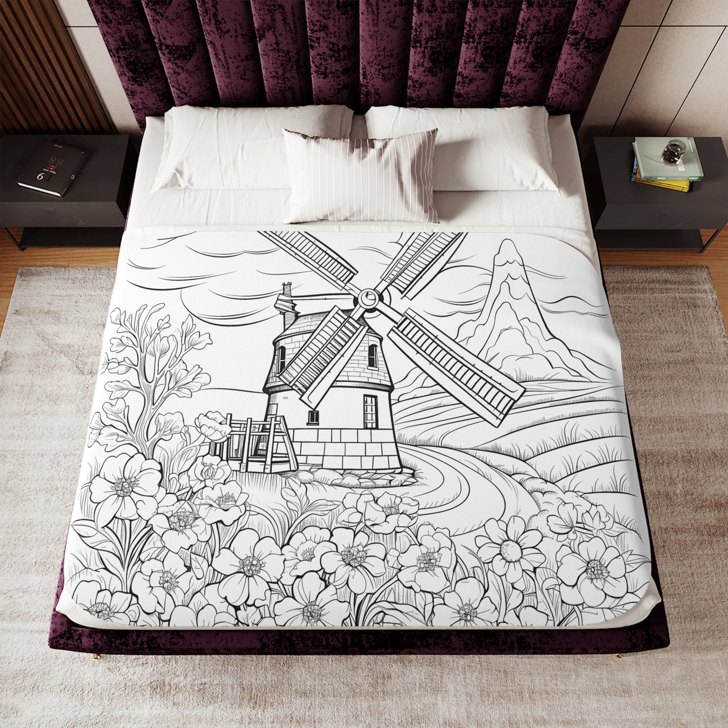 Blanket Coloring Kit with 10 Fabric Markers - Windmill Landscape