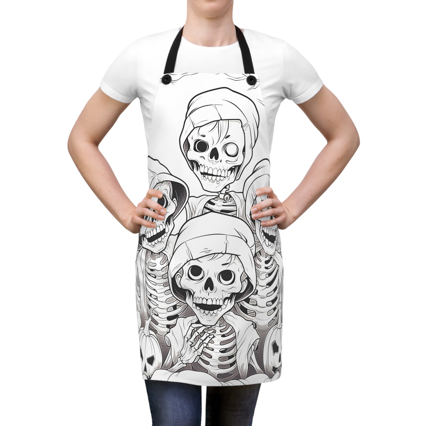 Apron Coloring Kit with 10 Fabric Markers - Hooded Skeletons with Jack-o'-lanterns