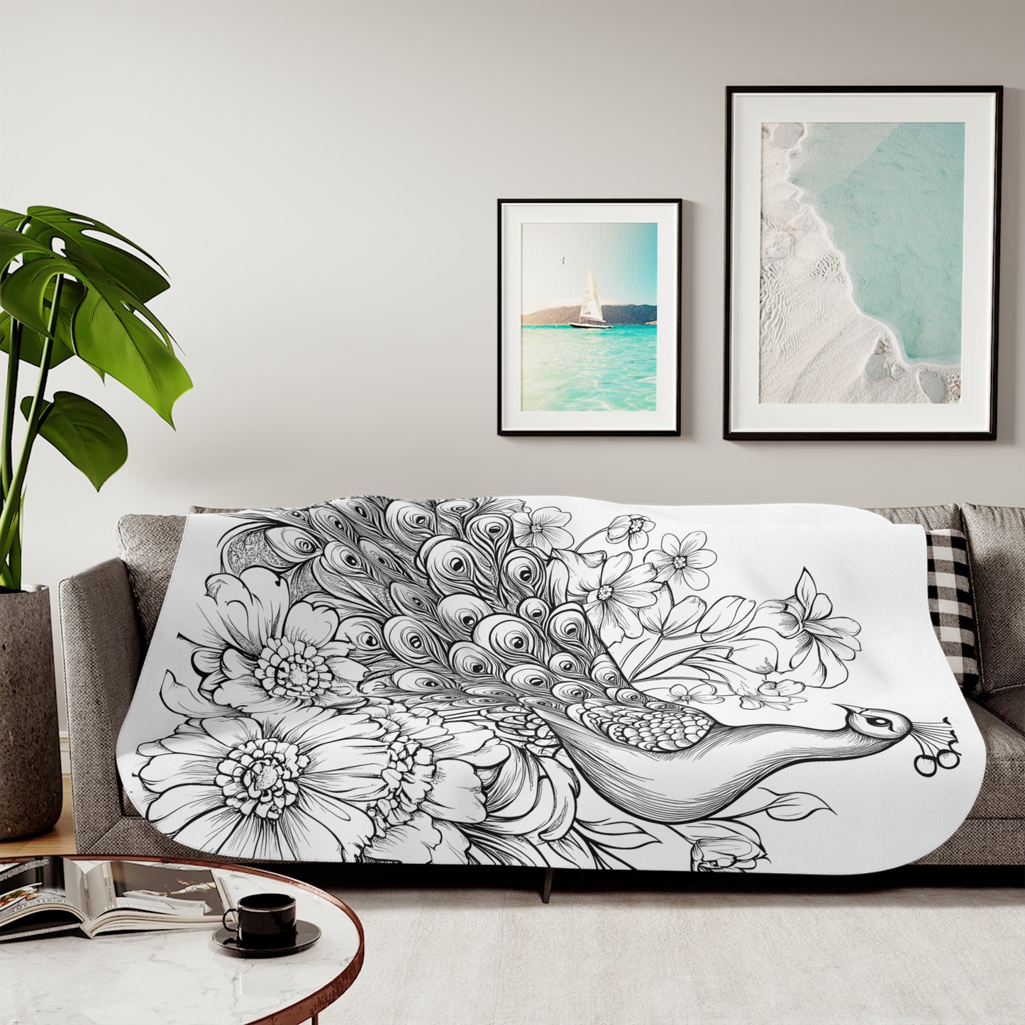 Blanket Coloring Kit with 10 Fabric Markers - Peacock with Flowers