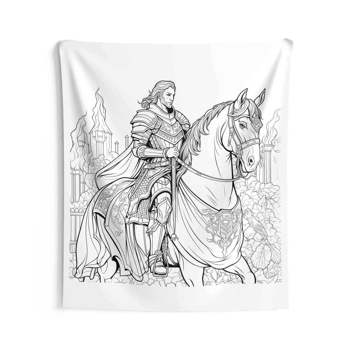 Indoor Wall Tapestries Coloring Kit with 10 Fabric Markers - Knight on Horseback