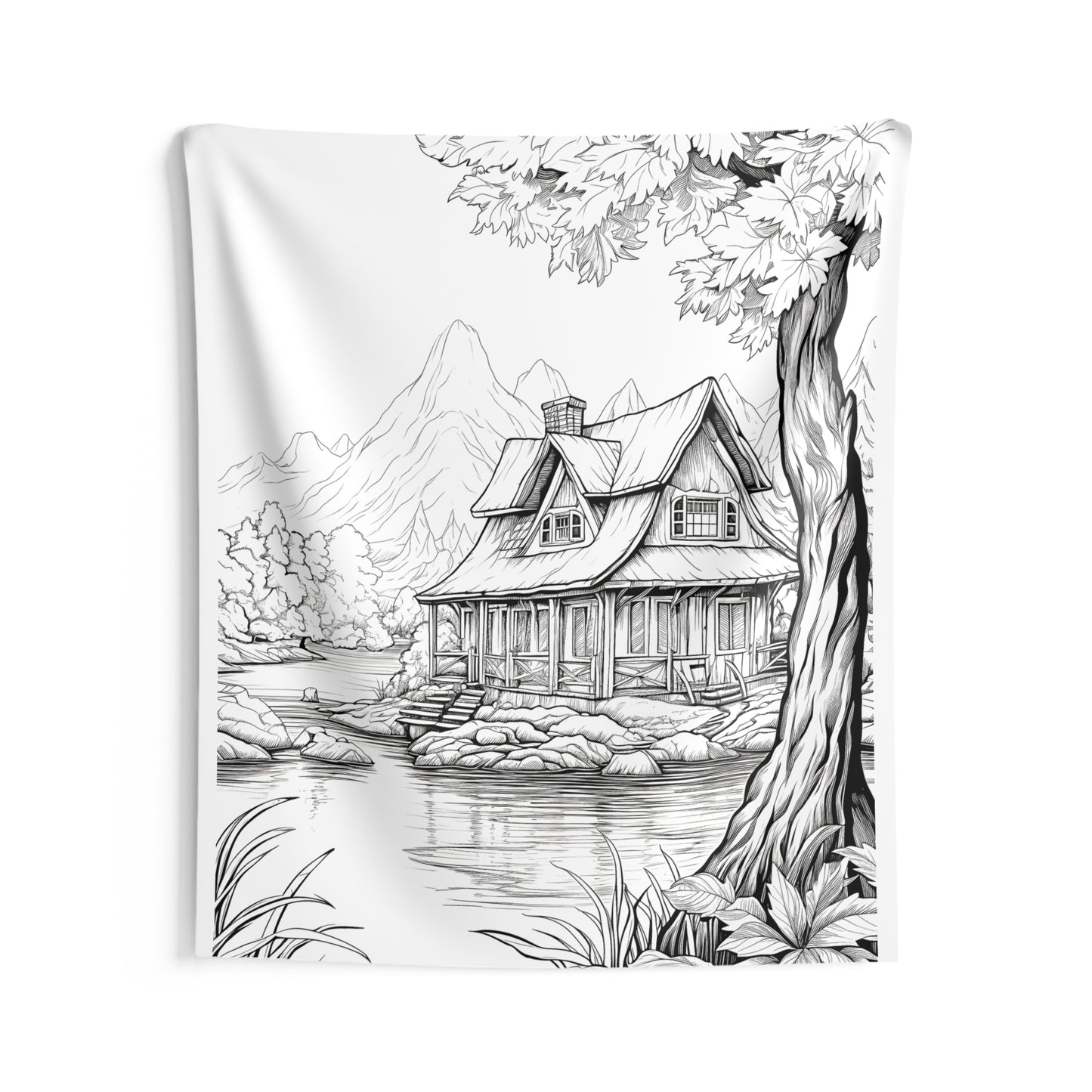 Indoor Wall Tapestries Coloring Kit with 10 Fabric Markers - Cabin by the Lake